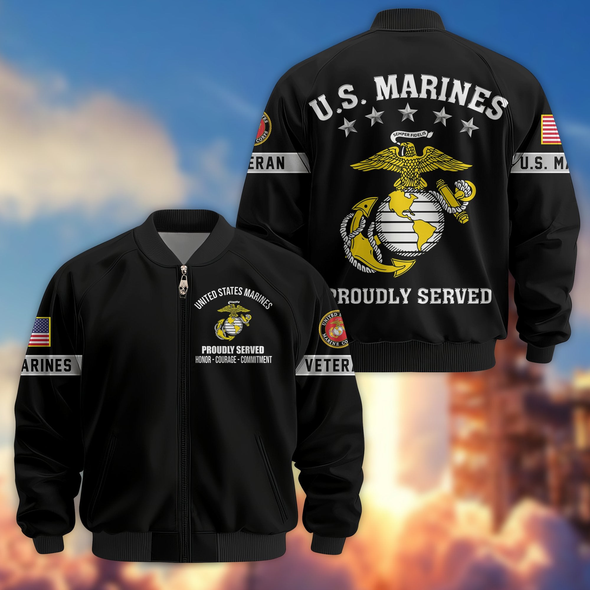 Premium US Veterans Bomber Jacket, Gifts For US Veterans, Gifts On Father's Day, Veterans Day.