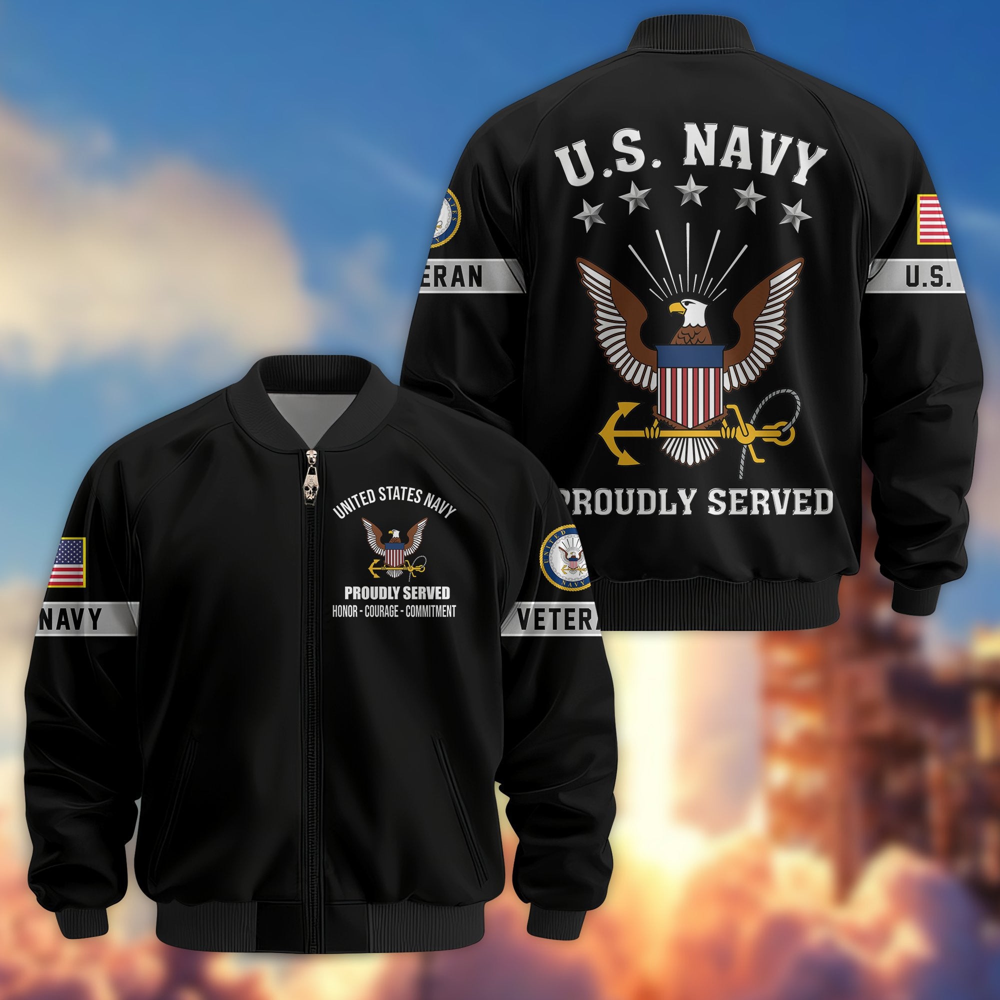 Premium US Veterans Bomber Jacket, Gifts For US Veterans, Gifts On Father's Day, Veterans Day.
