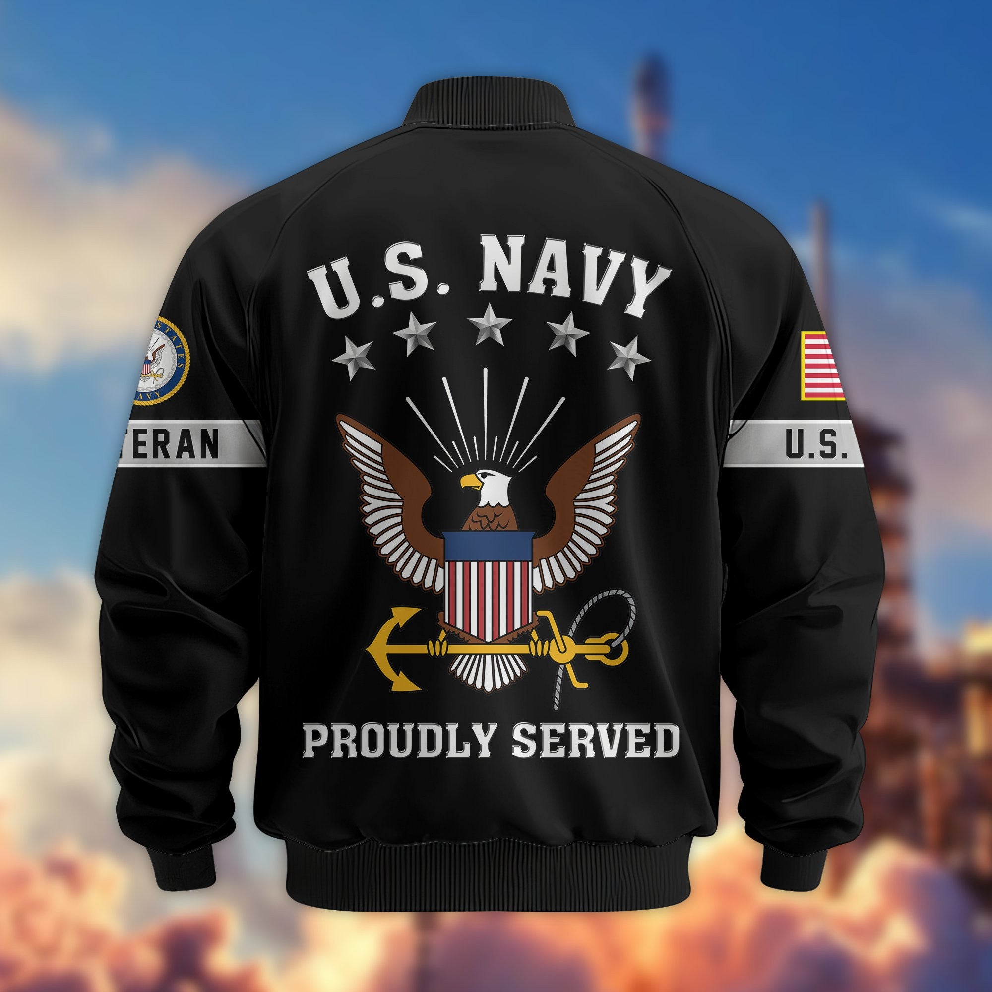 Premium US Veterans Bomber Jacket, Gifts For US Veterans, Gifts On Father's Day, Veterans Day.