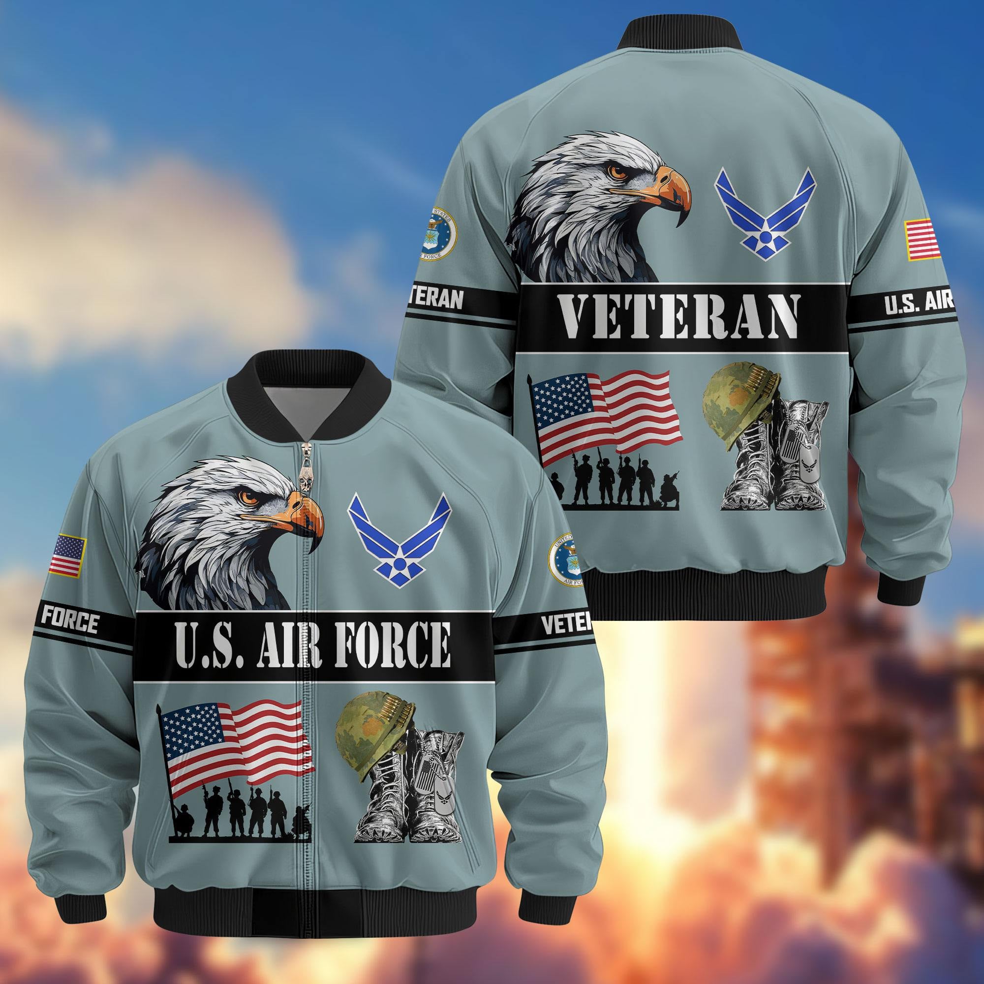 Premium US Veterans Bomber Jacket, Gifts For US Veterans, Gifts On Father's Day, Veterans Day.