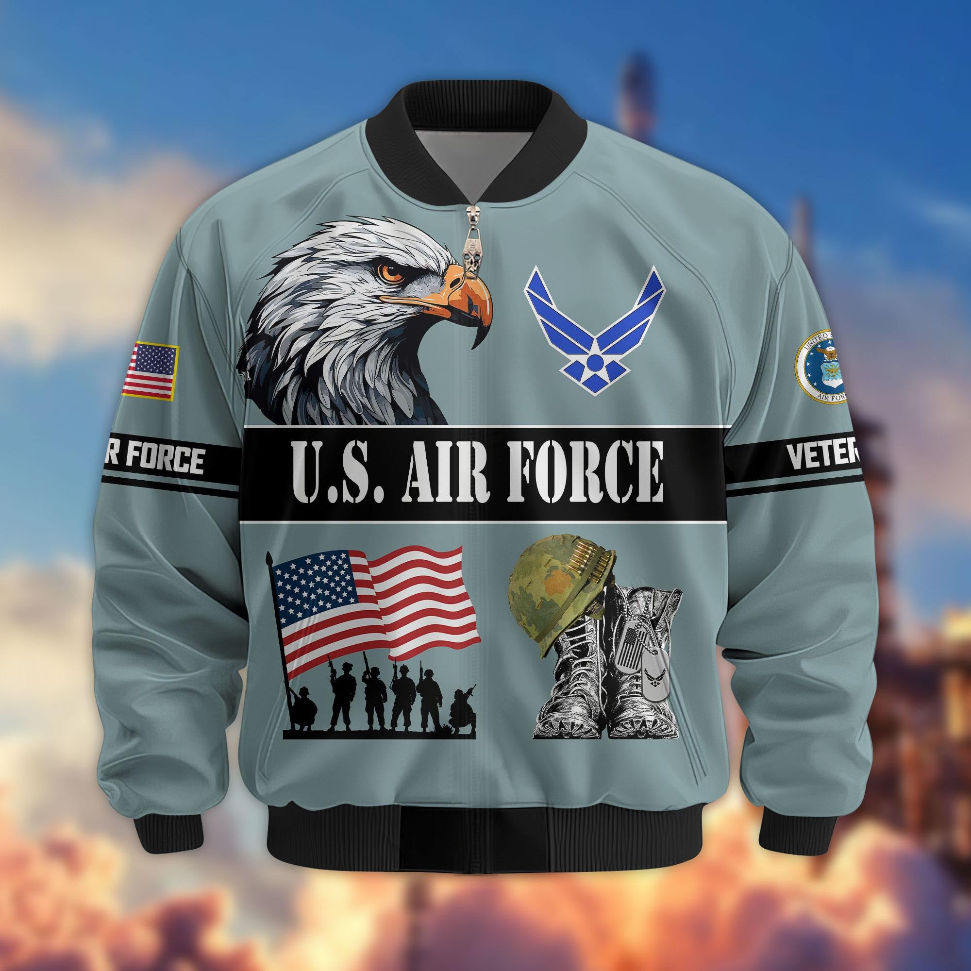 Premium US Veterans Bomber Jacket, Gifts For US Veterans, Gifts On Father's Day, Veterans Day.