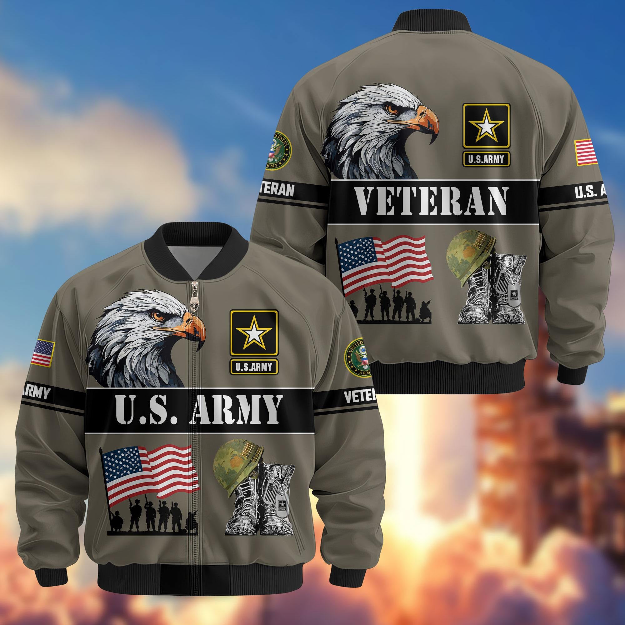Premium US Veterans Bomber Jacket, Gifts For US Veterans, Gifts On Father's Day, Veterans Day.