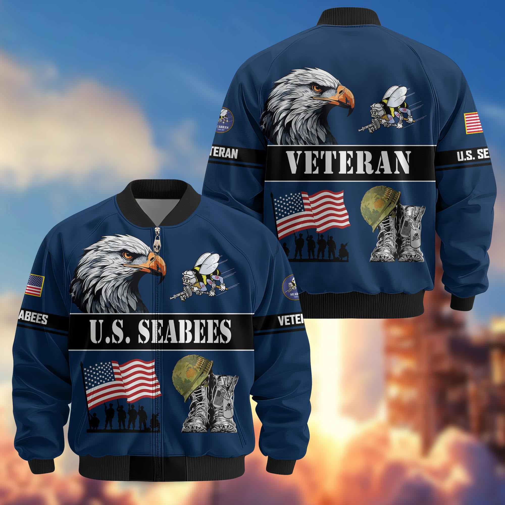 Premium US Veterans Bomber Jacket, Gifts For US Veterans, Gifts On Father's Day, Veterans Day.
