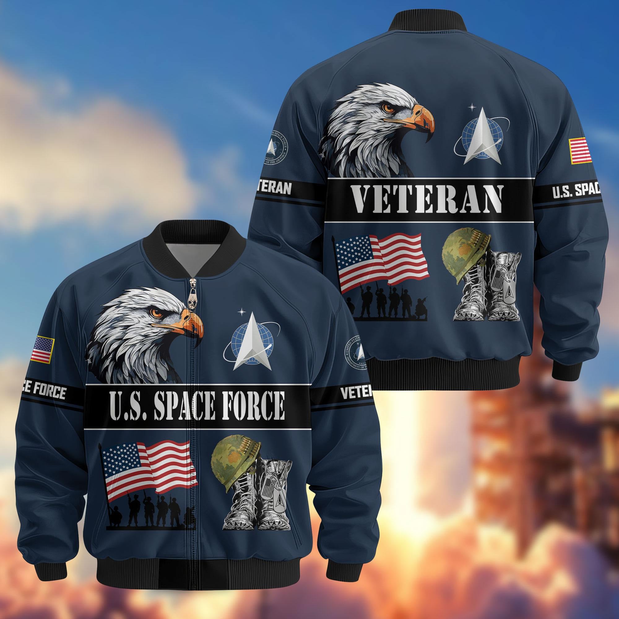 Premium US Veterans Bomber Jacket, Gifts For US Veterans, Gifts On Father's Day, Veterans Day.