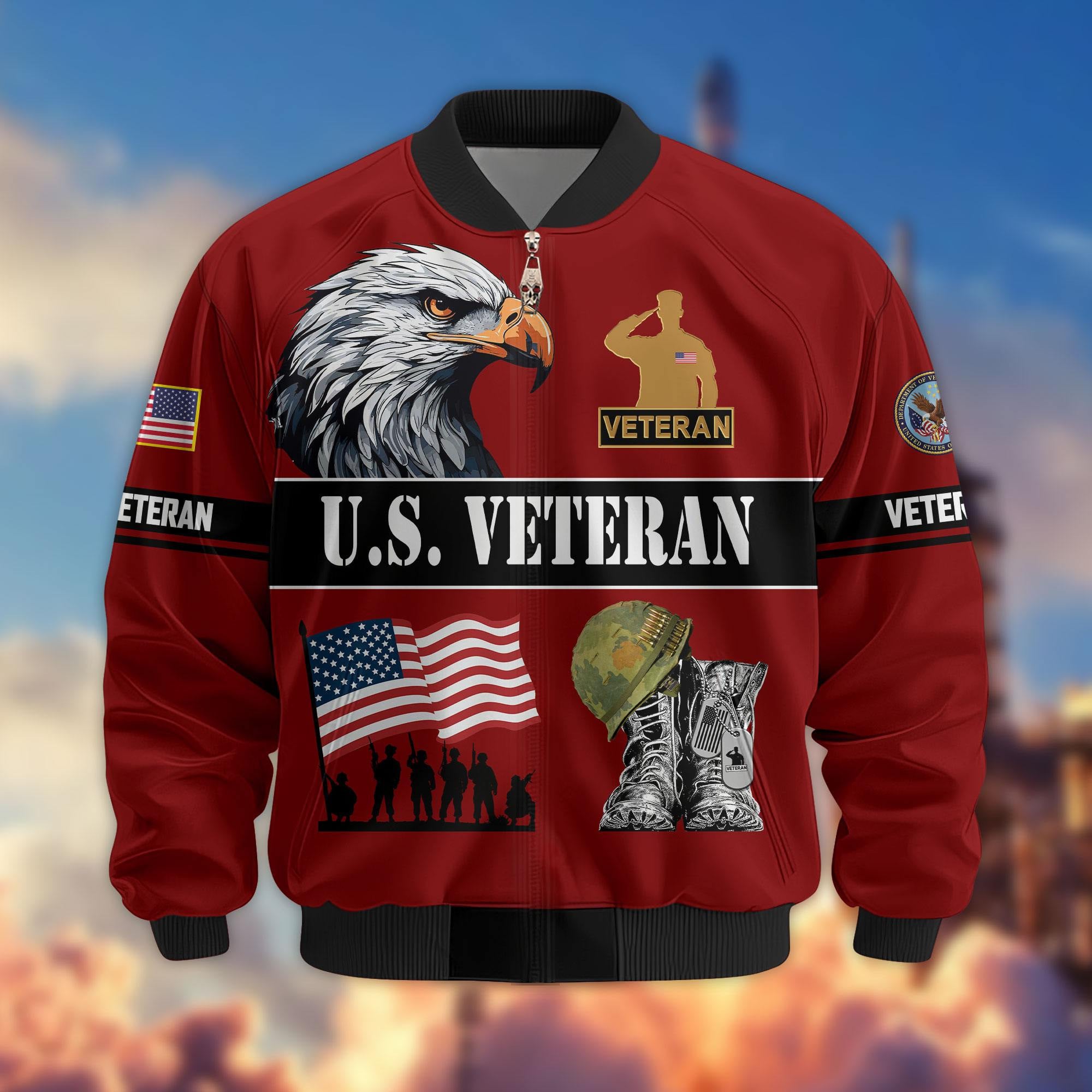 Premium US Veterans Bomber Jacket, Gifts For US Veterans, Gifts On Father's Day, Veterans Day.