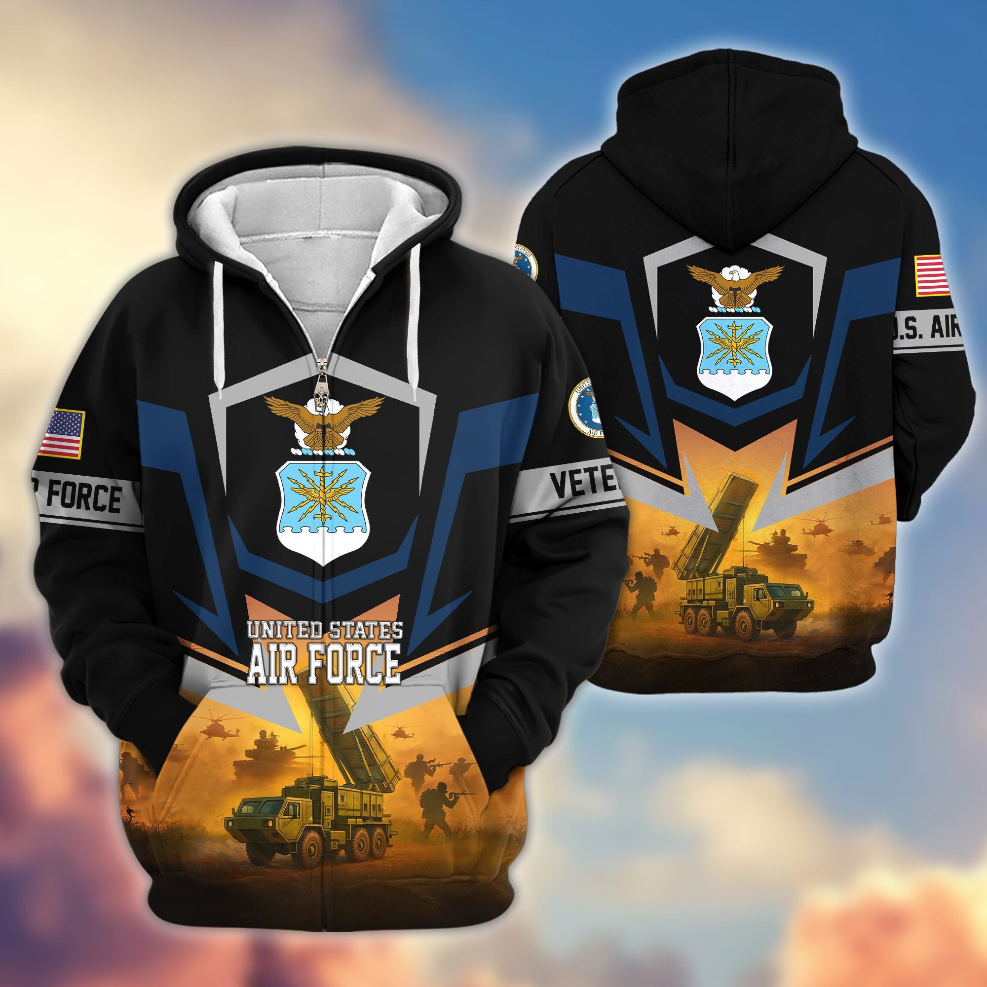 Premium US Veterans Zip Hoodie, Gifts For US Veterans, Gifts On Father's Day, Veterans Day.