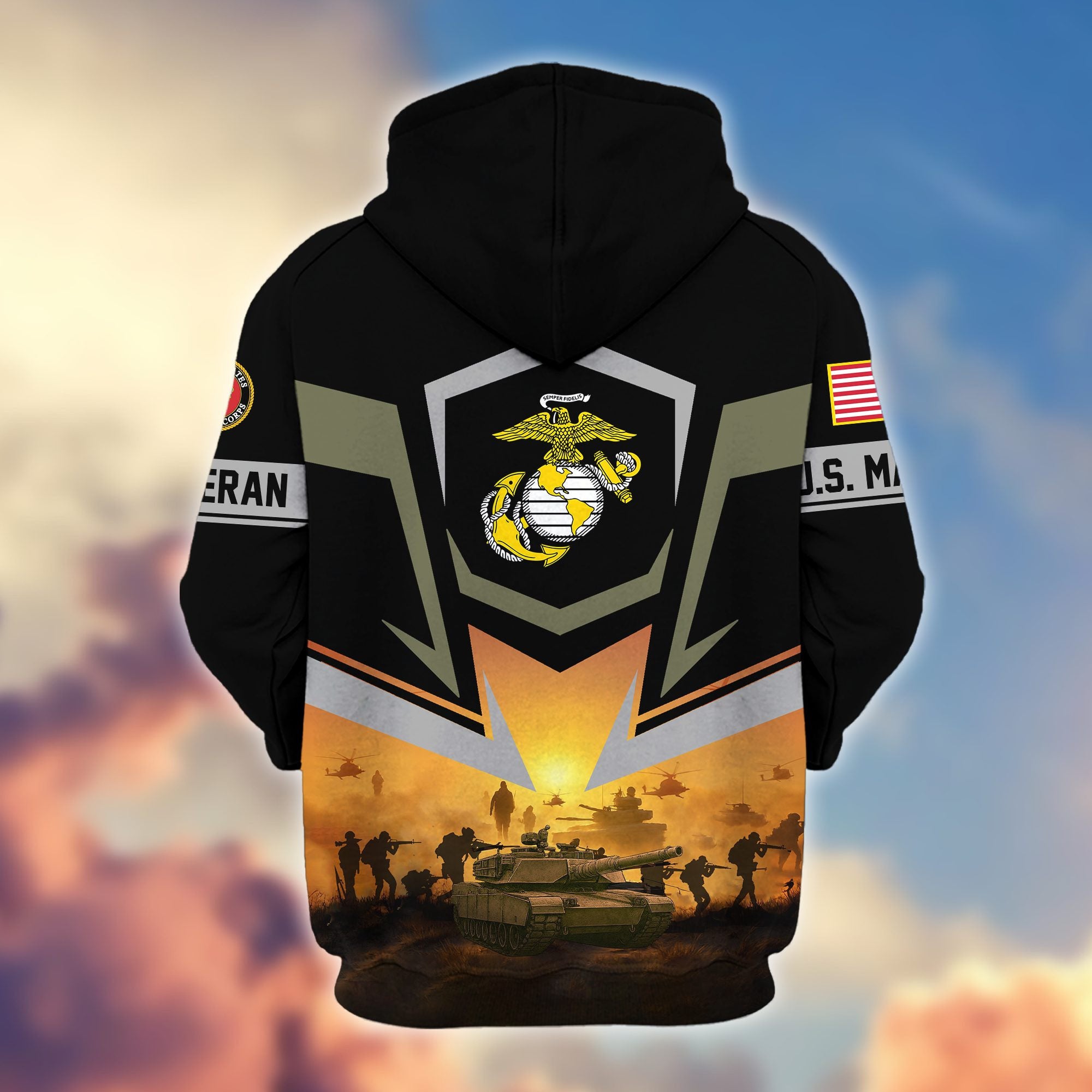 Premium US Veterans Zip Hoodie, Gifts For US Veterans, Gifts On Father's Day, Veterans Day.