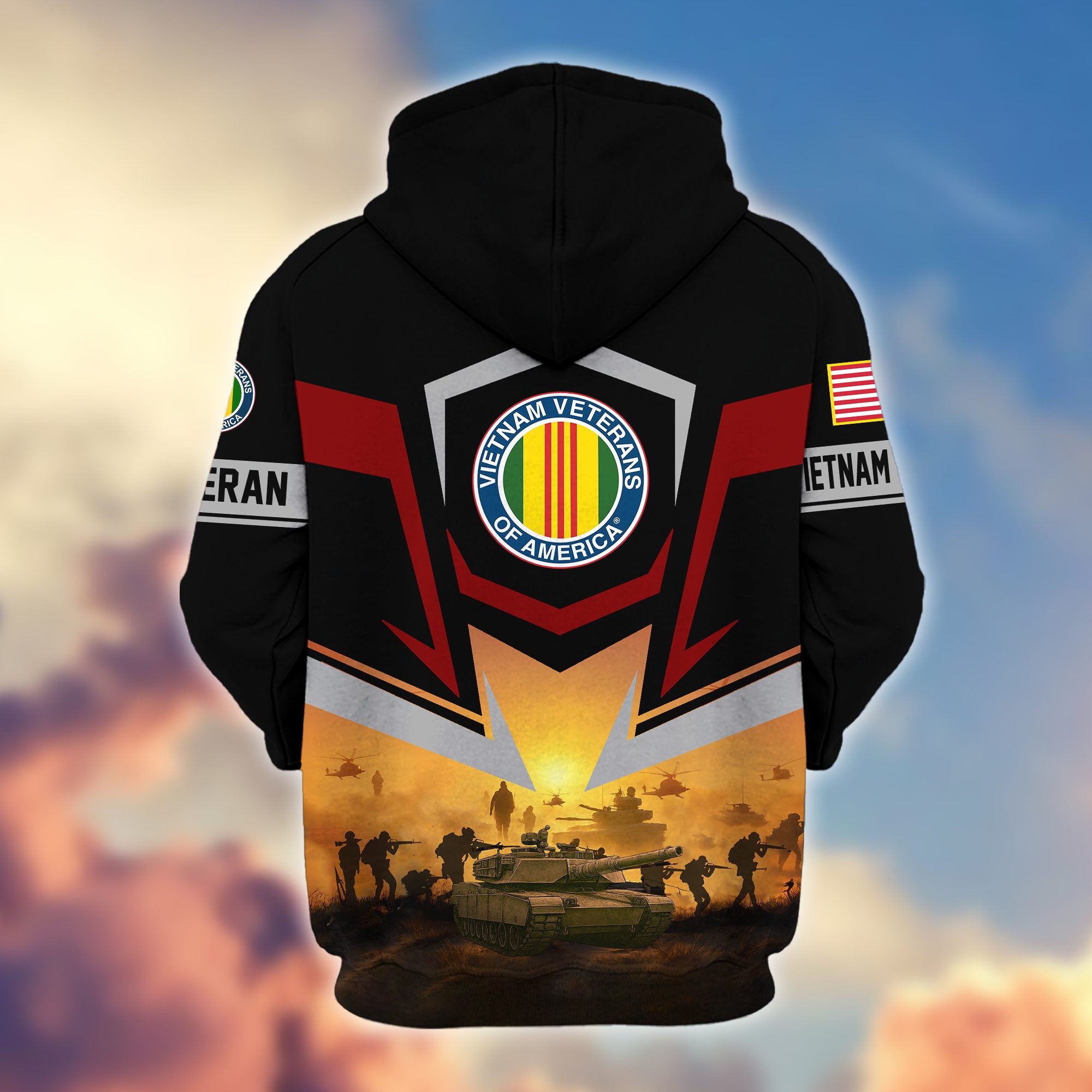 Premium US Veterans Zip Hoodie, Gifts For US Veterans, Gifts On Father's Day, Veterans Day.