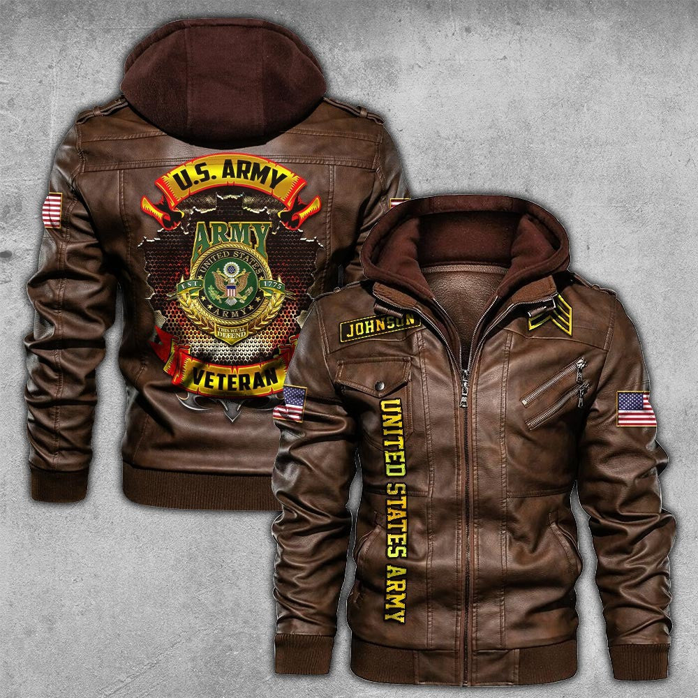 Premium Custom US Army Leather Jacket, Gifts For Army Veteran, Gifts On Father's Day, Veterans Day.