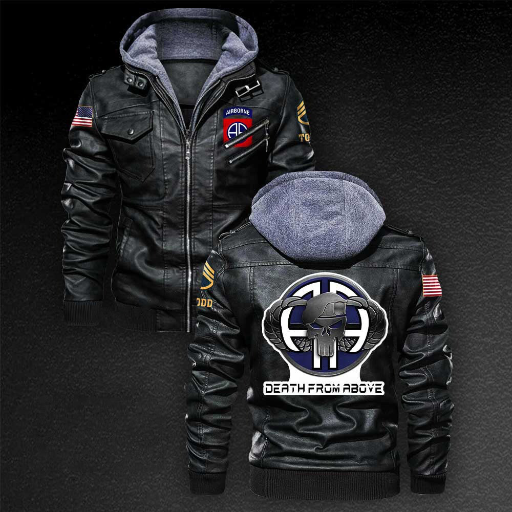 Premium Custom 82nd Airborne Division US Army Leather Jacket, Gifts For Army Veteran, Gifts On Father's Day, Veterans Day.