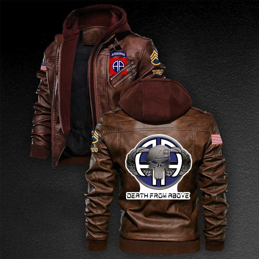 Premium Custom 82nd Airborne Division US Army Leather Jacket, Gifts For Army Veteran, Gifts On Father's Day, Veterans Day.