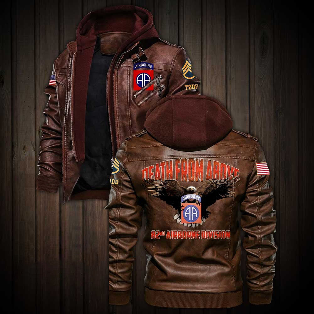 Premium Custom 82nd Airborne Division US Army Leather Jacket, Gifts For Army Veteran, Gifts On Father's Day, Veterans Day.