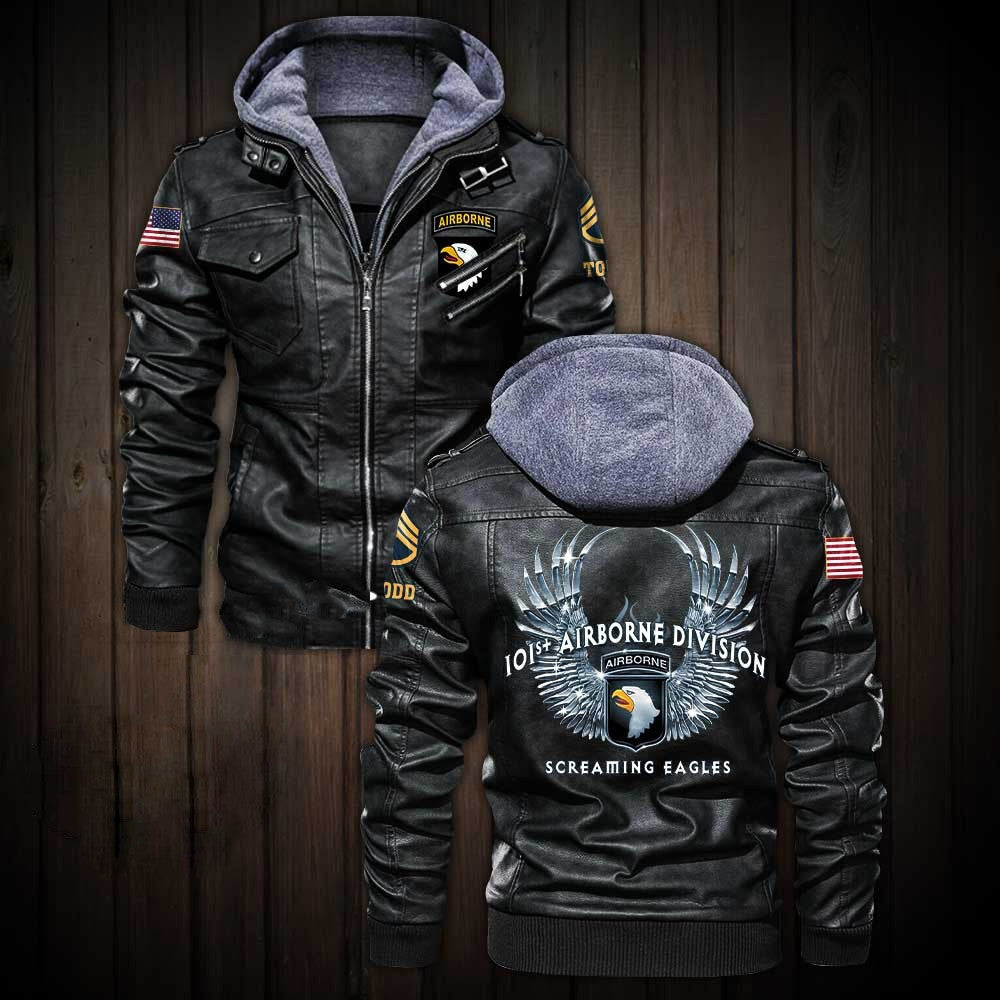 Premium Custom 101st Airborne Division US Army Leather Jacket, Gifts For Army Veteran, Gifts On Father's Day, Veterans Day.