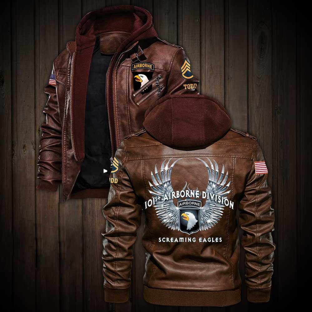 Premium Custom 101st Airborne Division US Army Leather Jacket, Gifts For Army Veteran, Gifts On Father's Day, Veterans Day.