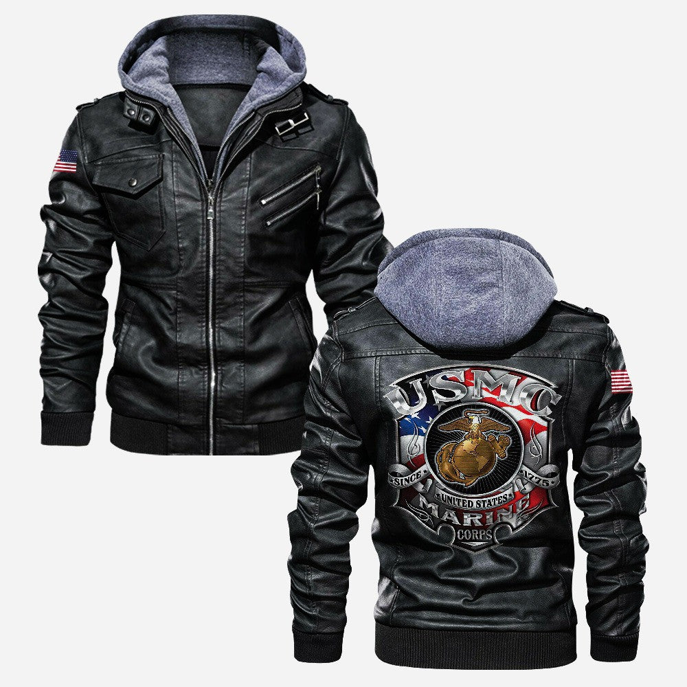 Premium USMC Leather Jacket, Gifts For Marine Veteran, Gifts On Father's Day, Veterans Day.