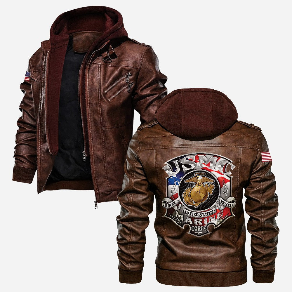 Premium USMC Leather Jacket, Gifts For Marine Veteran, Gifts On Father's Day, Veterans Day.