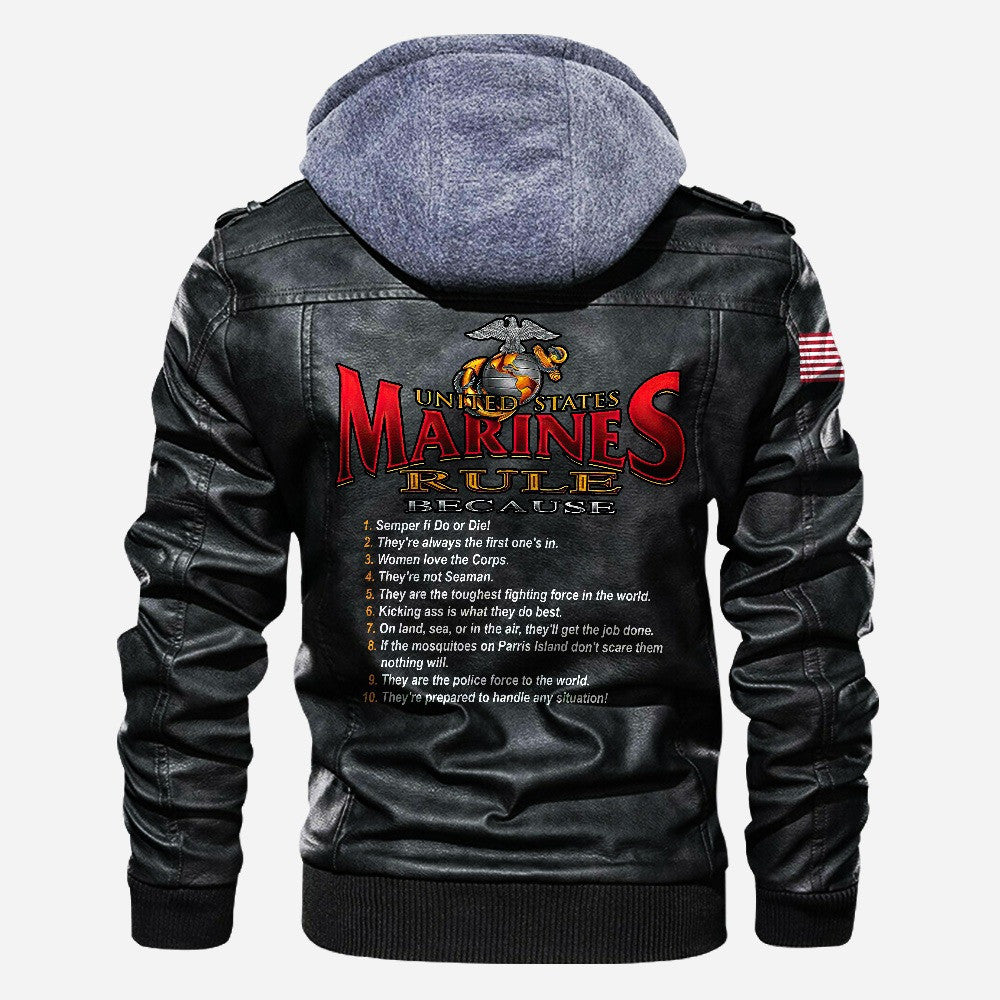 Premium USMC Leather Jacket, Gifts For Marine Veteran, Gifts On Father's Day, Veterans Day.
