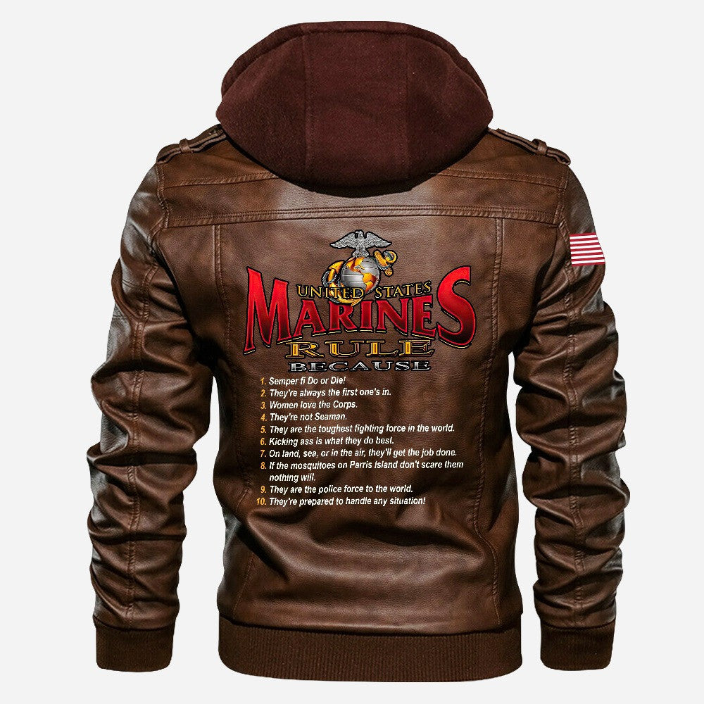 Premium USMC Leather Jacket, Gifts For Marine Veteran, Gifts On Father's Day, Veterans Day.