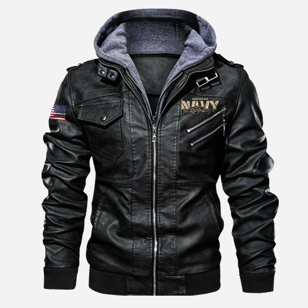 Premium US Navy Leather Jacket, Gifts For Navy Veteran, Gifts On Father's Day, Veterans Day.