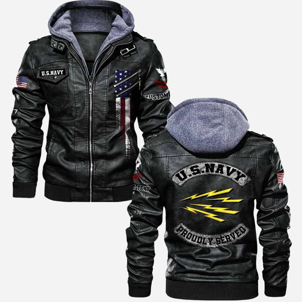 Premium Custom Unit US Navy Leather Jacket, Gifts For Navy Veteran, Gifts On Father's Day, Veterans Day.