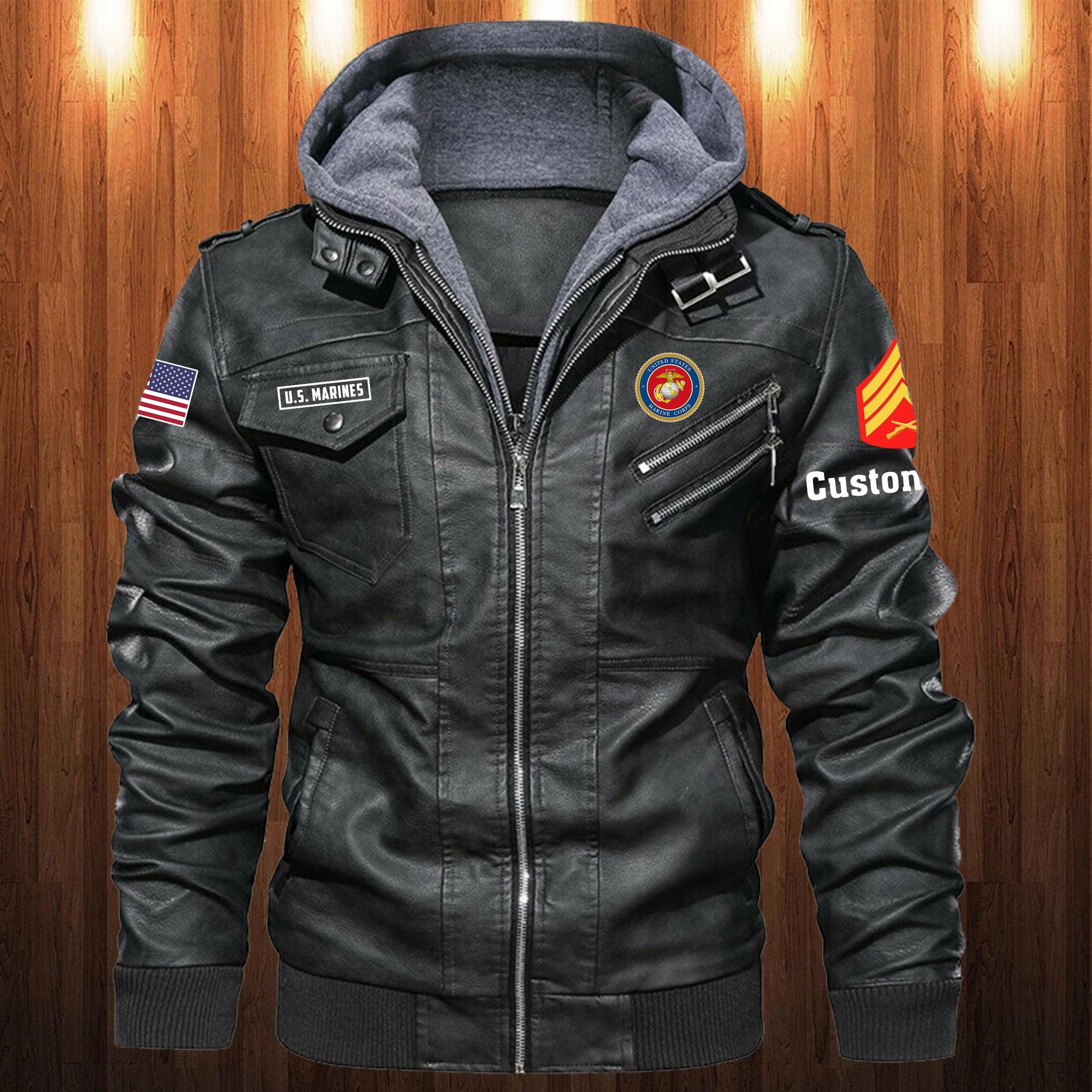 Premium Custom USMC Leather Jacket, Gifts For Marine Veteran, Gifts On Father's Day, Veterans Day.