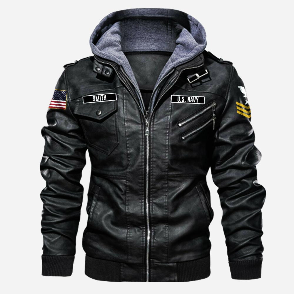 Premium Custom US Navy Leather Jacket, Gifts For Navy Veteran, Gifts On Father's Day, Veterans Day.