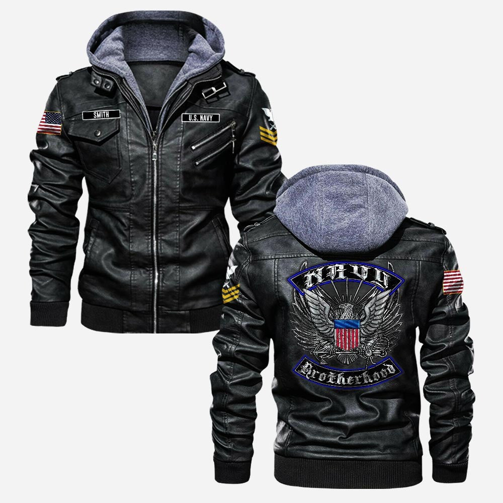 Premium Custom US Navy Leather Jacket, Gifts For Navy Veteran, Gifts On Father's Day, Veterans Day.