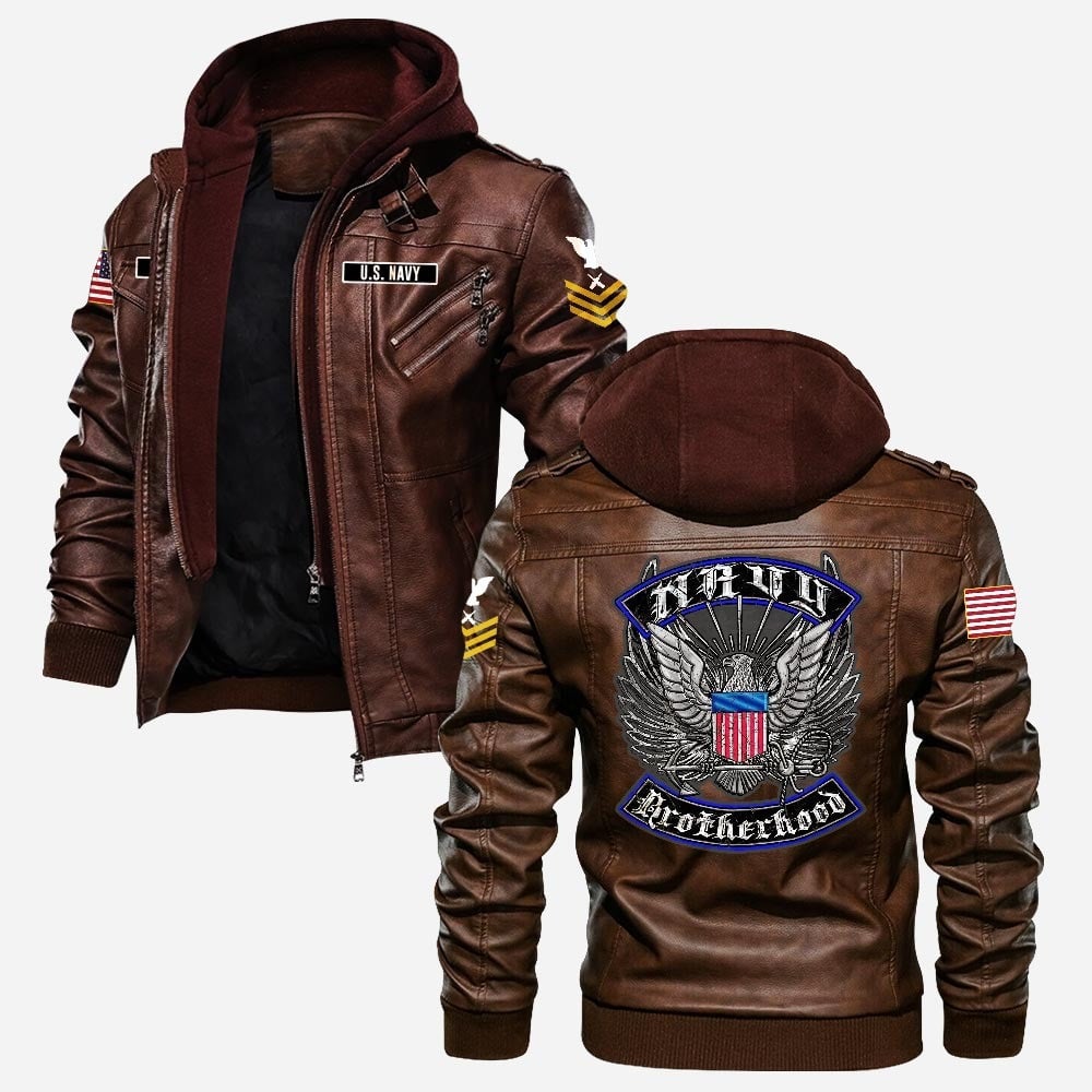 Premium Custom US Navy Leather Jacket, Gifts For Navy Veteran, Gifts On Father's Day, Veterans Day.