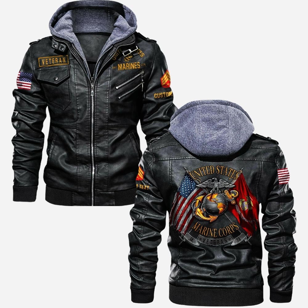 Premium Custom USMC Leather Jacket, Gifts For Marine Veteran, Gifts On Father's Day, Veterans Day.