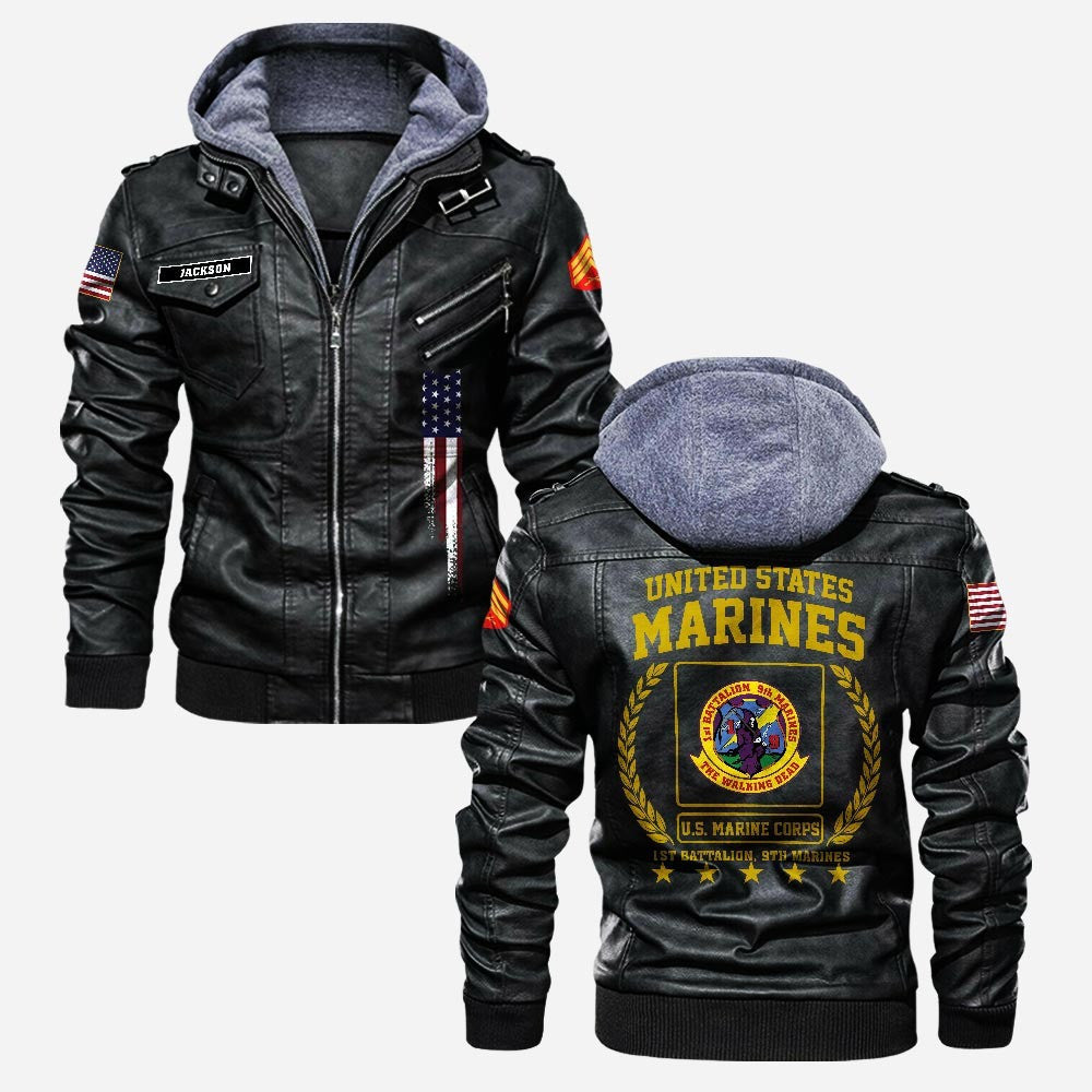 Premium Custom Unit USMC Leather Jacket, Gifts For Marine Veteran, Gifts On Father's Day, Veterans Day.