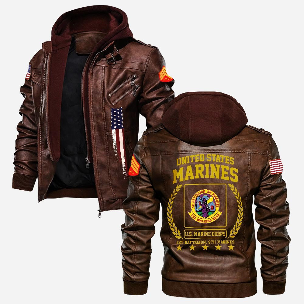 Premium Custom Unit USMC Leather Jacket, Gifts For Marine Veteran, Gifts On Father's Day, Veterans Day.