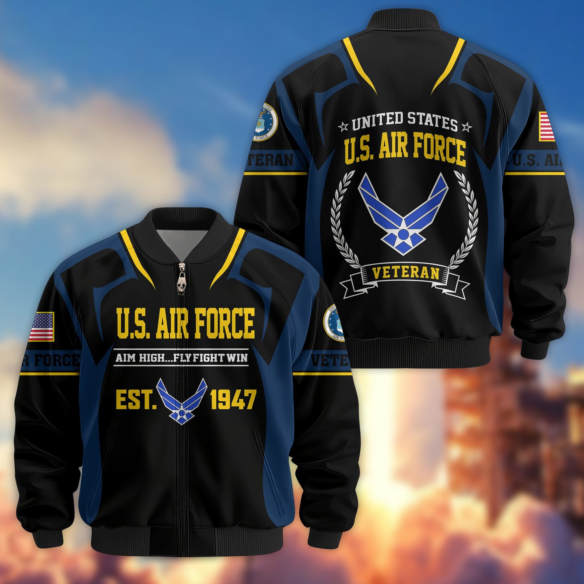 Premium US Veterans Bomber Jacket, Gifts For US Veterans, Gifts On Father's Day, Veterans Day.