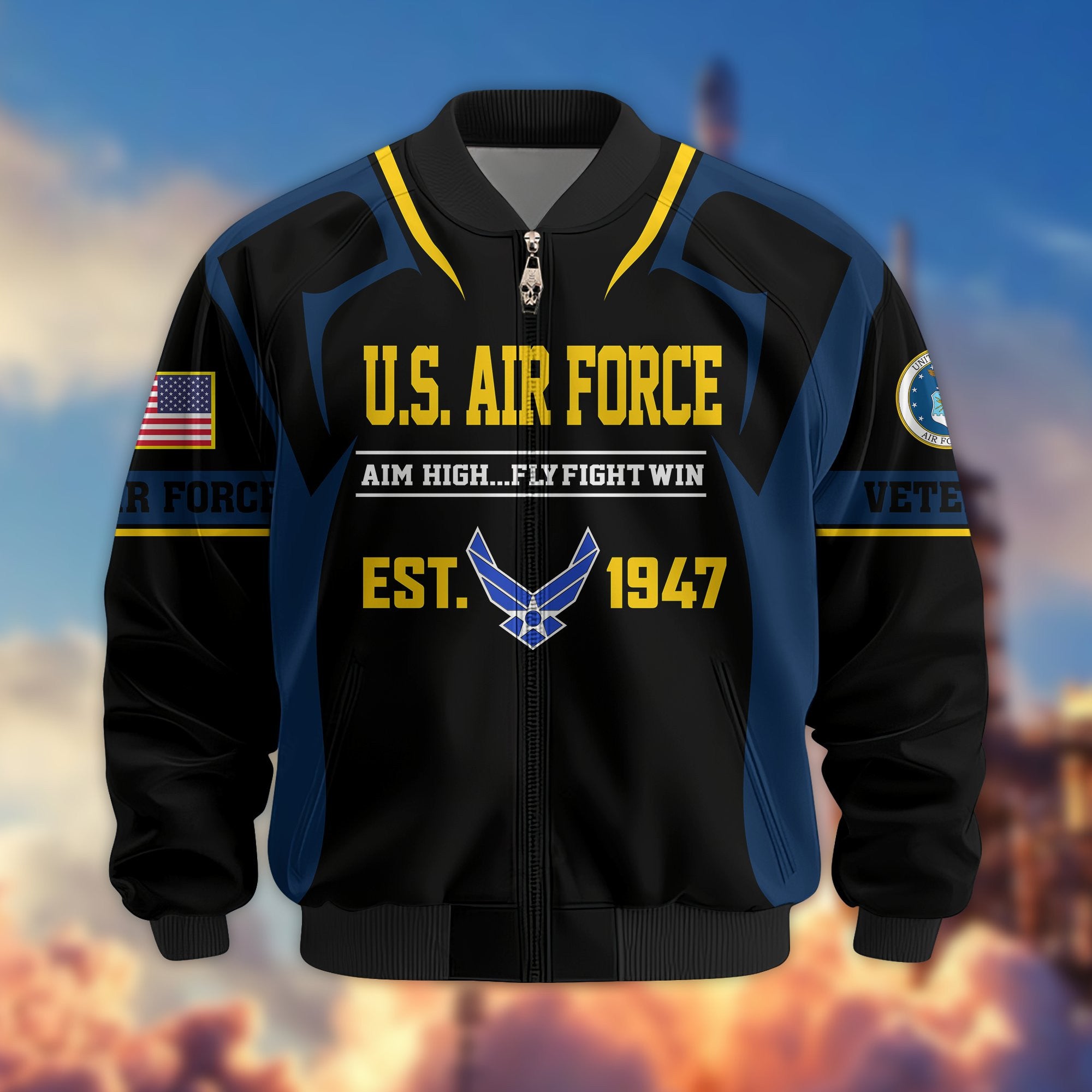 Premium US Veterans Bomber Jacket, Gifts For US Veterans, Gifts On Father's Day, Veterans Day.