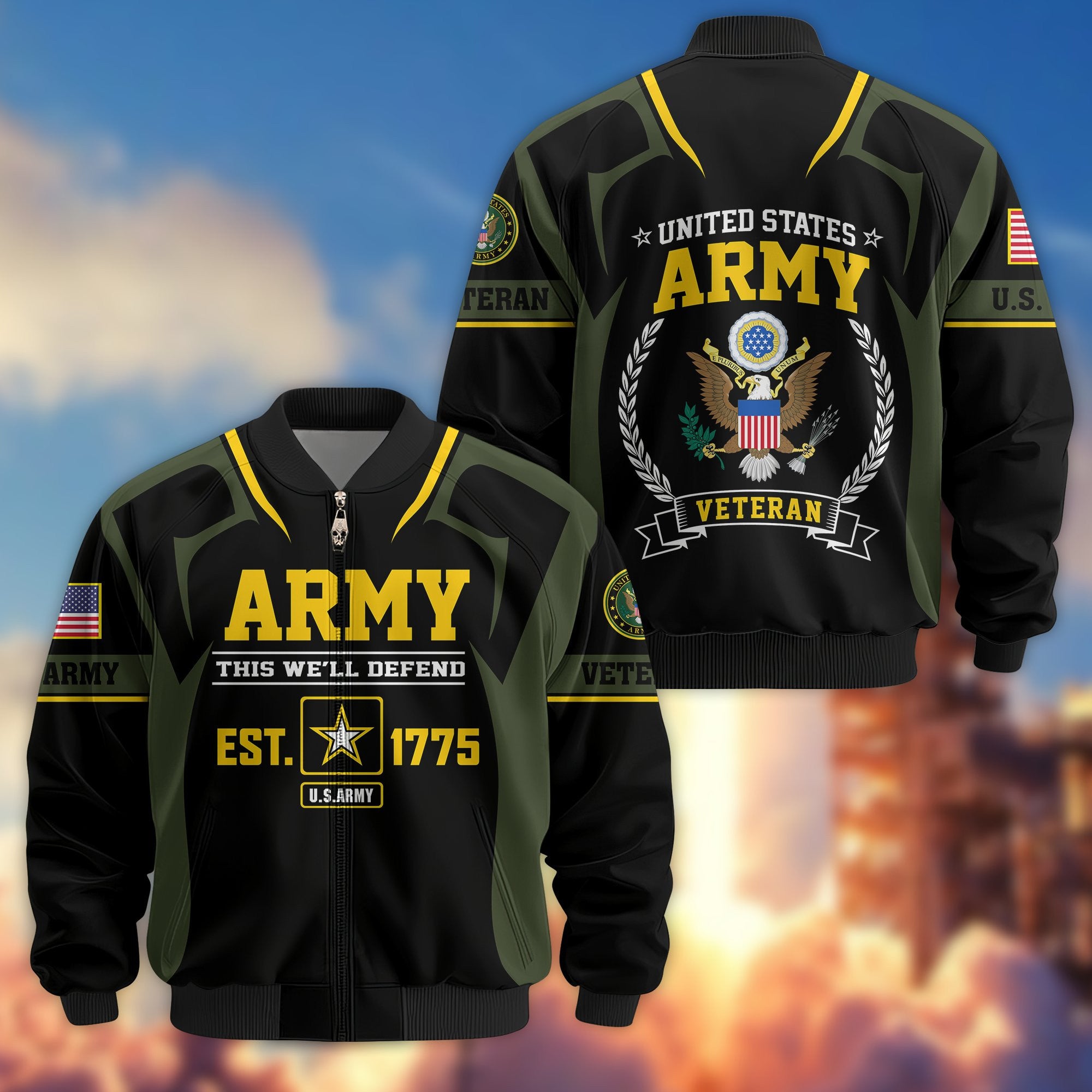 Premium US Veterans Bomber Jacket, Gifts For US Veterans, Gifts On Father's Day, Veterans Day.