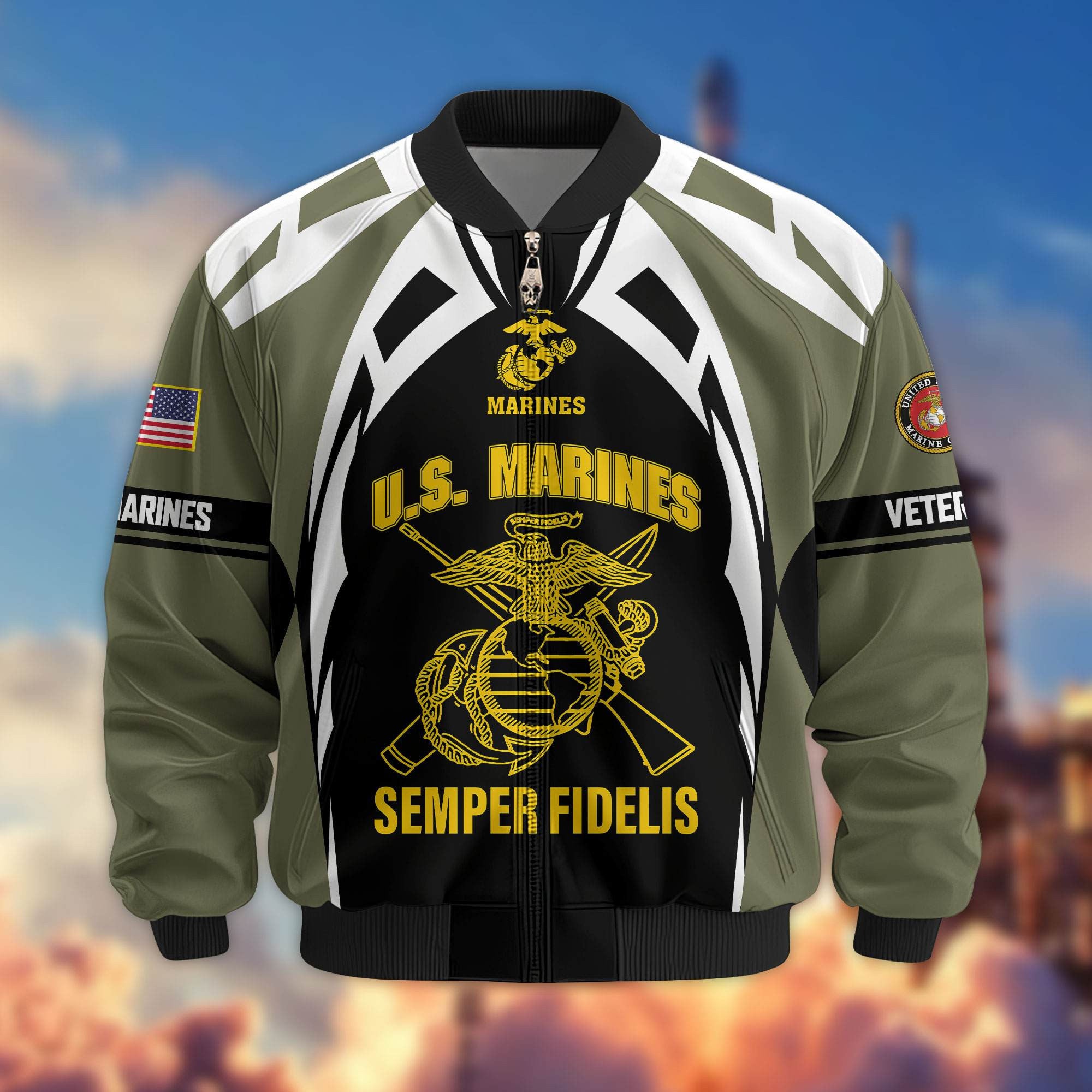 Premium US Veterans Bomber Jacket, Gifts For US Veterans, Gifts On Father's Day, Veterans Day.