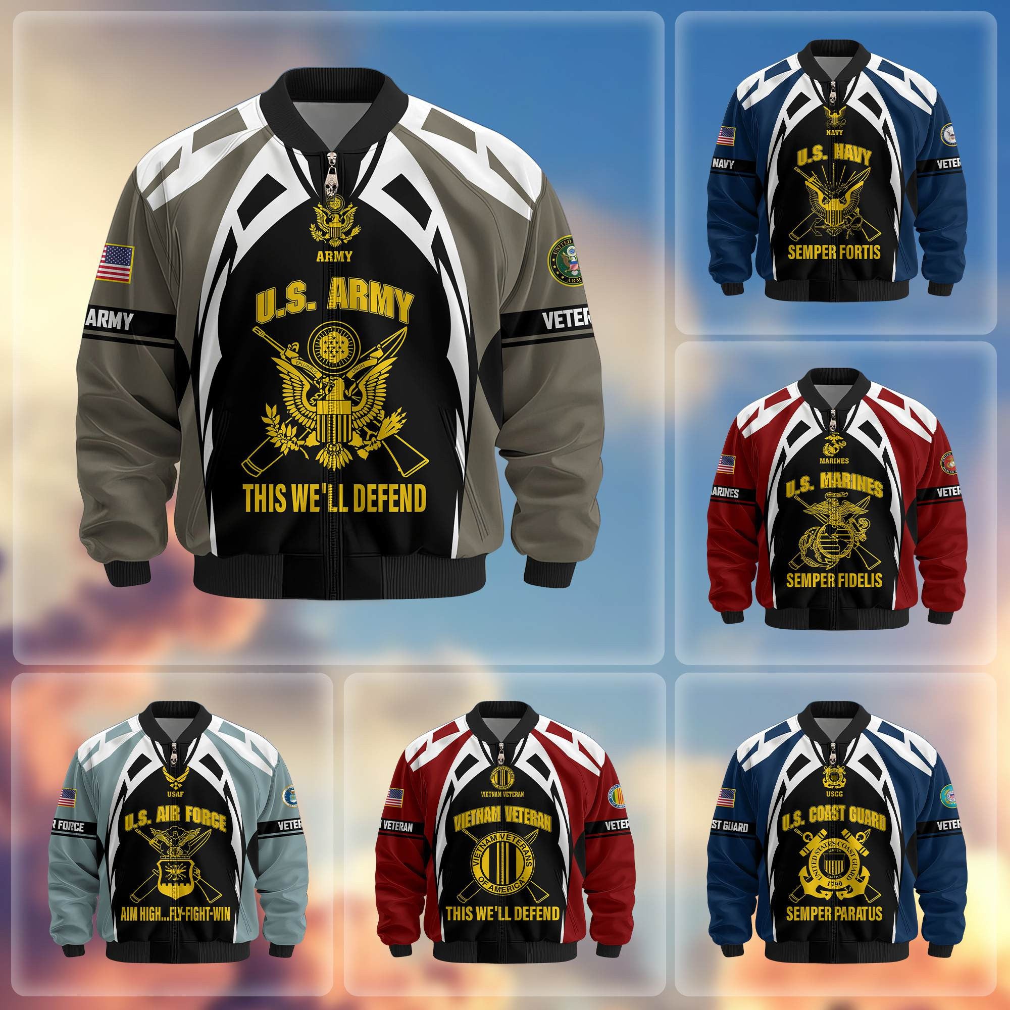 Premium US Veterans Bomber Jacket, Gifts For US Veterans, Gifts On Father's Day, Veterans Day.