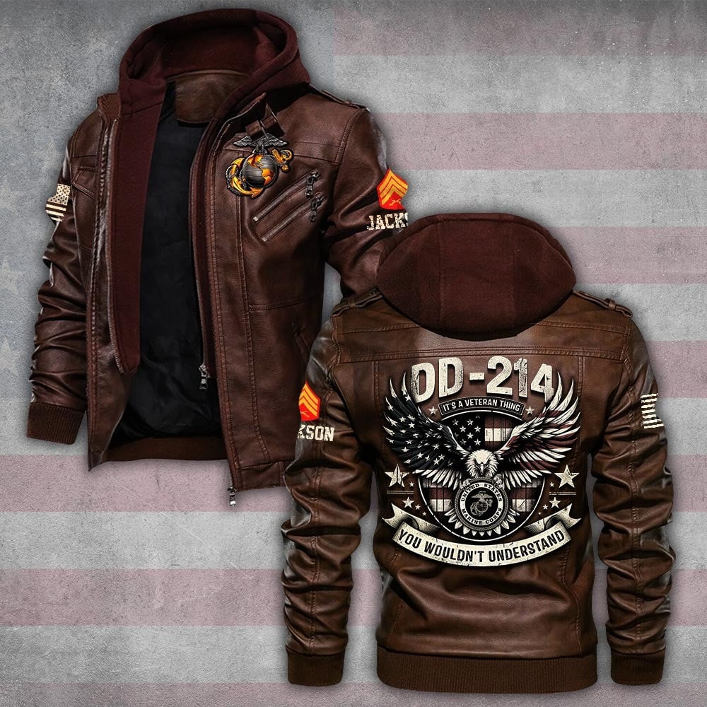 Premium Custom USMC Leather Jacket, Gifts For Marine Veteran, Gifts On Father's Day, Veterans Day.