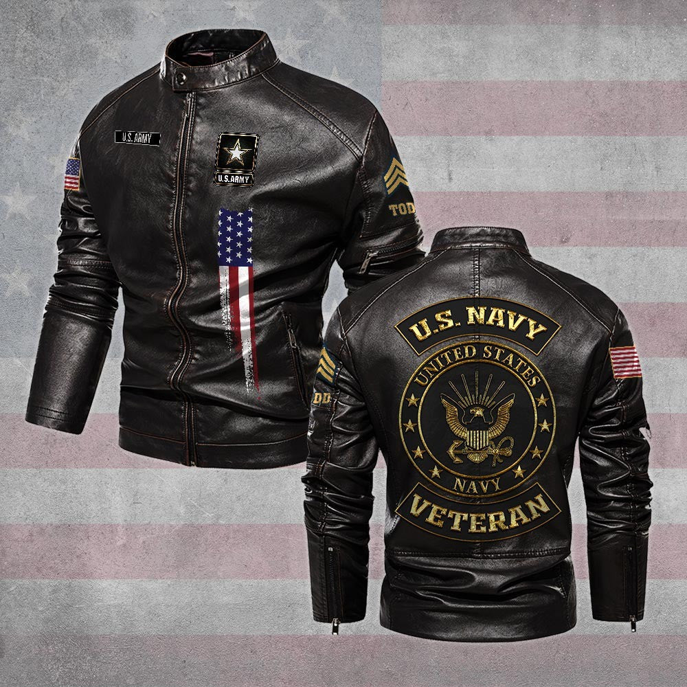 Premium Personalized US Navy Veteran Leather Jacket, Gifts For Navy Veteran, Gifts On Father's Day, Veterans Day.