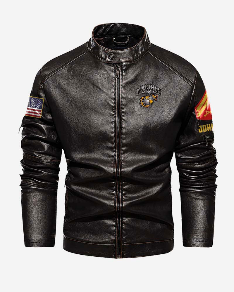 Premium Personalized USMC Veteran Leather Jacket, Gifts For Marine Veteran, Gifts On Father's Day, Veterans Day.
