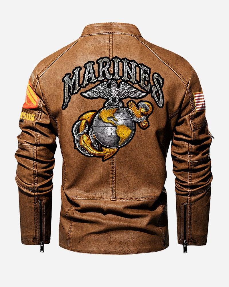 Premium Personalized USMC Veteran Leather Jacket, Gifts For Marine Veteran, Gifts On Father's Day, Veterans Day.
