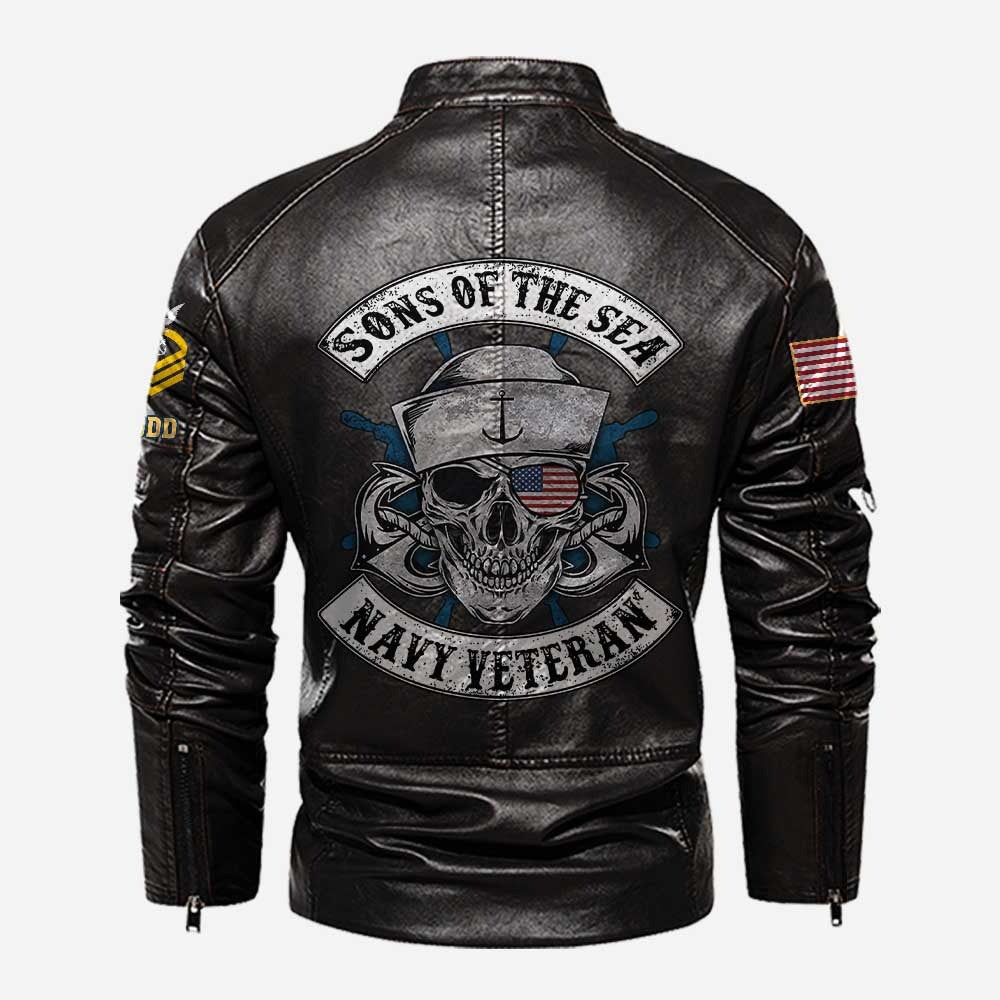Premium Personalized US Navy Veteran Leather Jacket, Gifts For Navy Veteran, Gifts On Father's Day, Veterans Day.