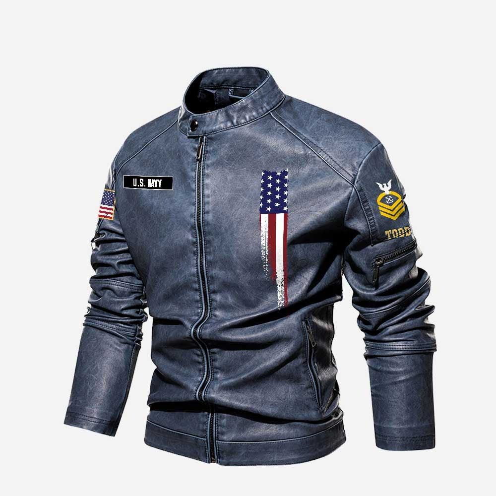 Premium Personalized US Navy Veteran Leather Jacket, Gifts For Navy Veteran, Gifts On Father's Day, Veterans Day.