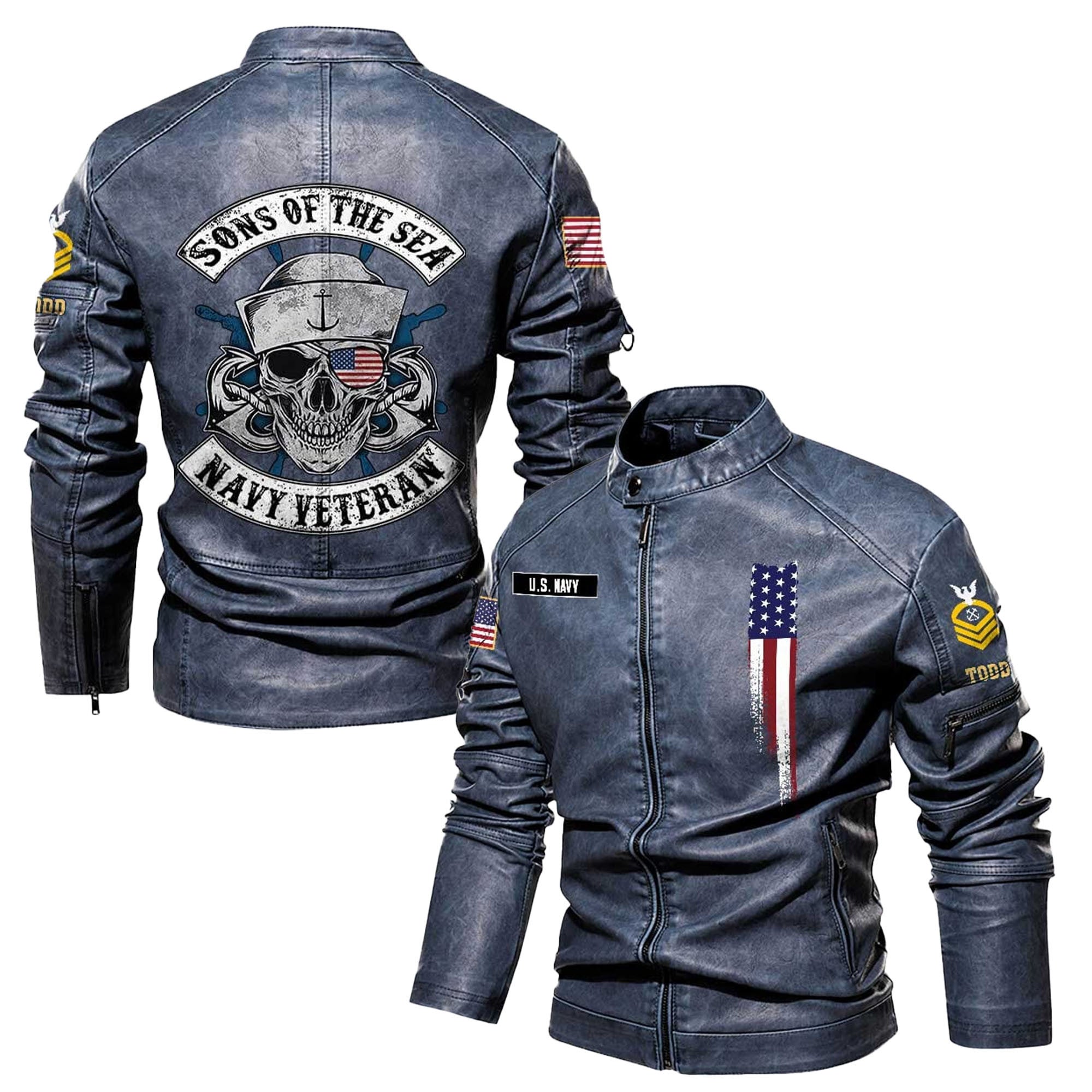 Premium Personalized US Navy Veteran Leather Jacket, Gifts For Navy Veteran, Gifts On Father's Day, Veterans Day.