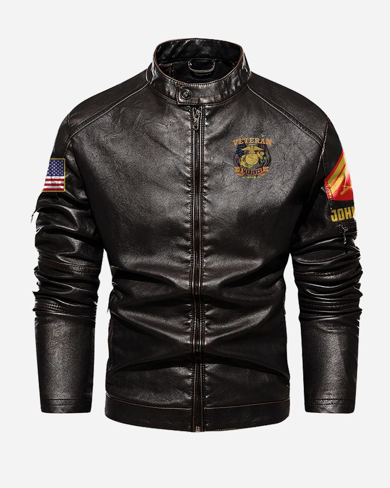 Premium Personalized USMC Veteran Leather Jacket, Gifts For Marine Veteran, Gifts On Father's Day, Veterans Day.