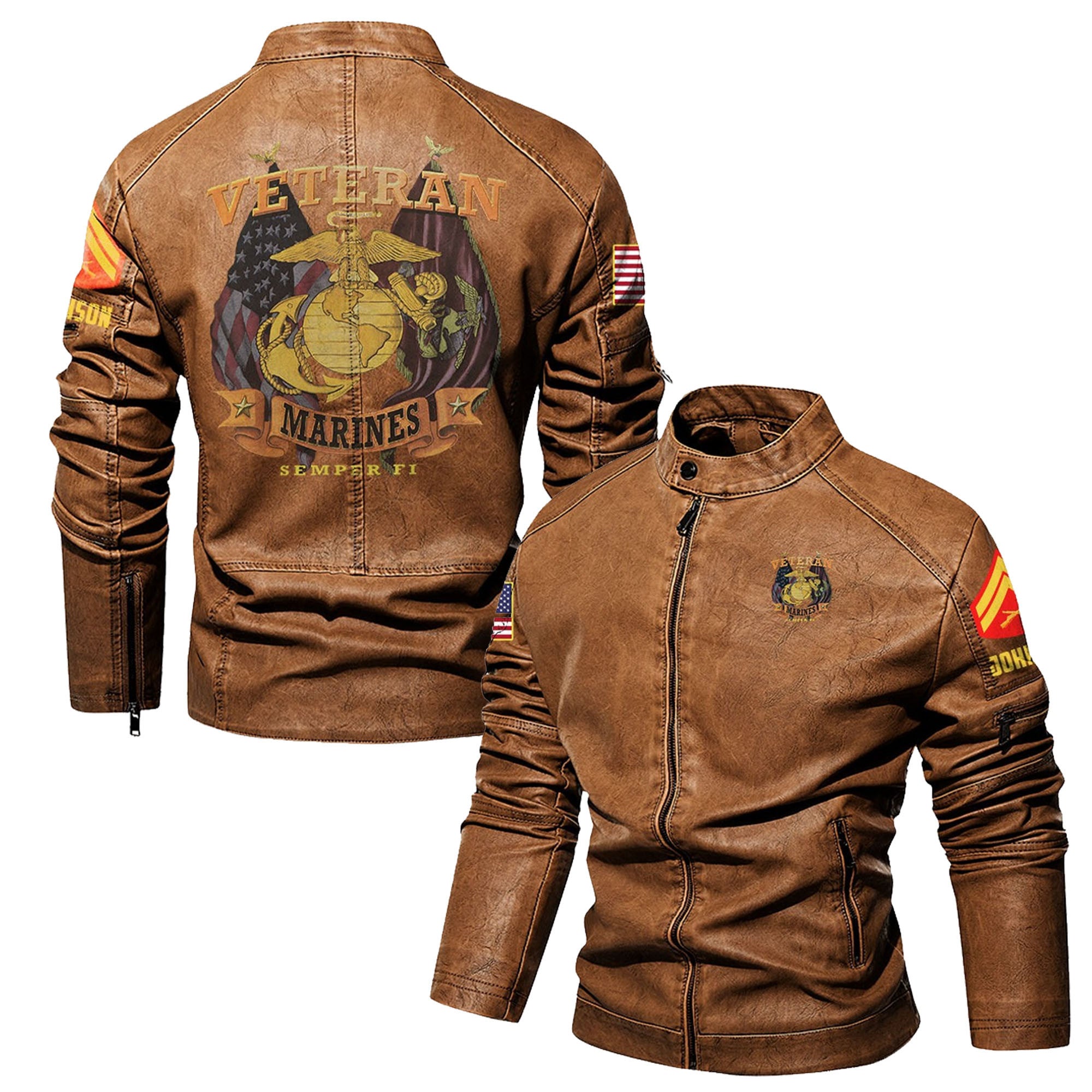 Premium Personalized USMC Veteran Leather Jacket, Gifts For Marine Veteran, Gifts On Father's Day, Veterans Day.