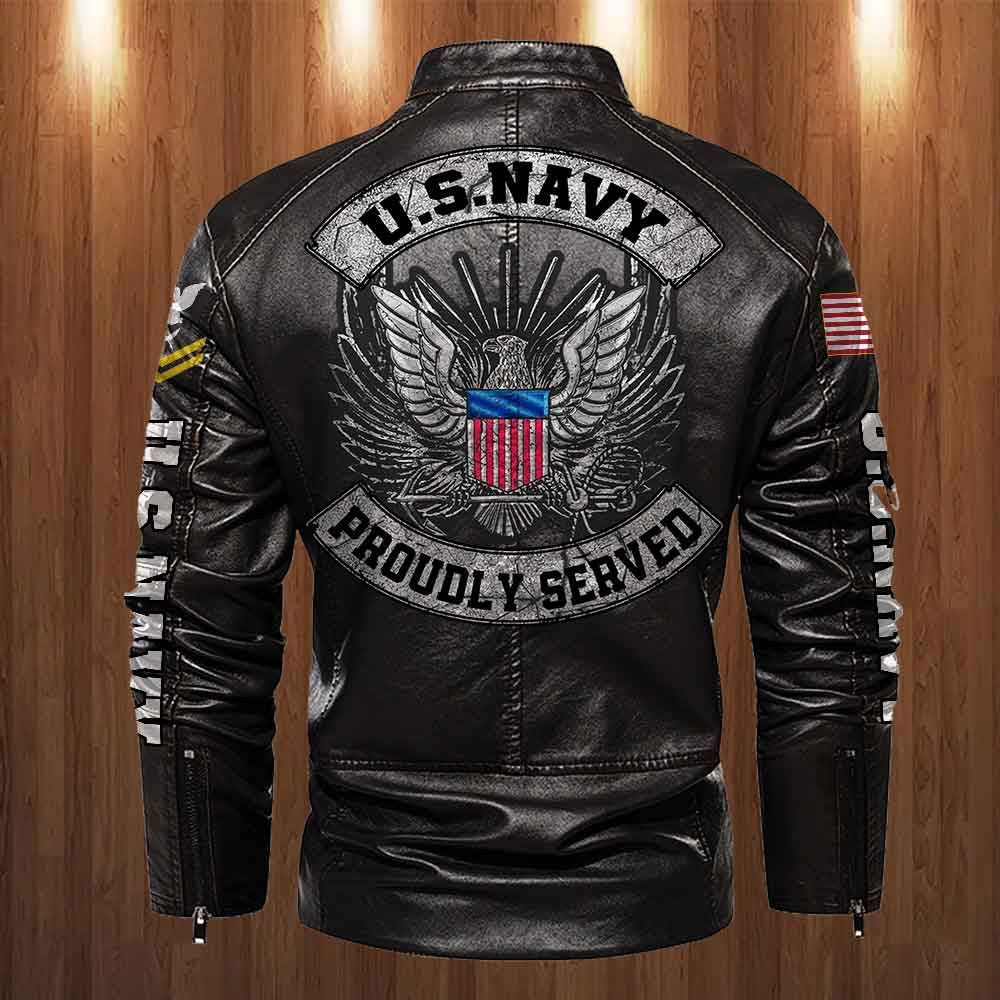 Premium Personalized US Navy Veteran Leather Jacket, Gifts For Navy Veteran, Gifts On Father's Day, Veterans Day.