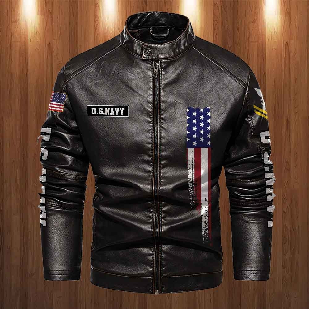 Premium Personalized US Navy Veteran Leather Jacket, Gifts For Navy Veteran, Gifts On Father's Day, Veterans Day.