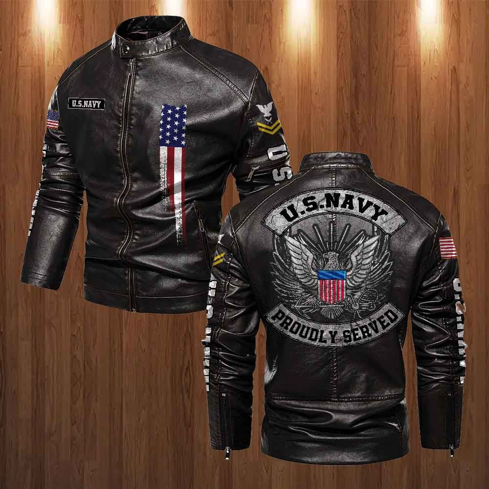 Premium Personalized US Navy Veteran Leather Jacket, Gifts For Navy Veteran, Gifts On Father's Day, Veterans Day.