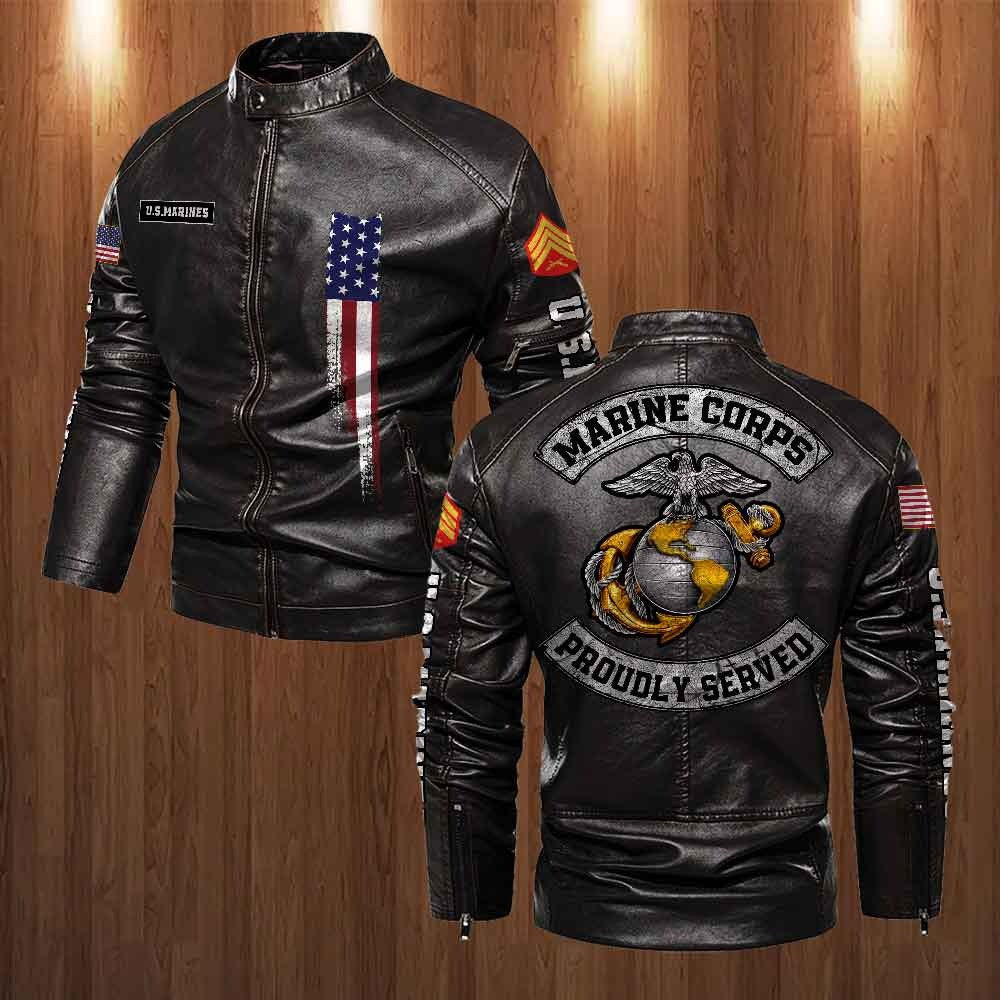 Premium Personalized USMC Veteran Leather Jacket, Gifts For Marine Veteran, Gifts On Father's Day, Veterans Day.