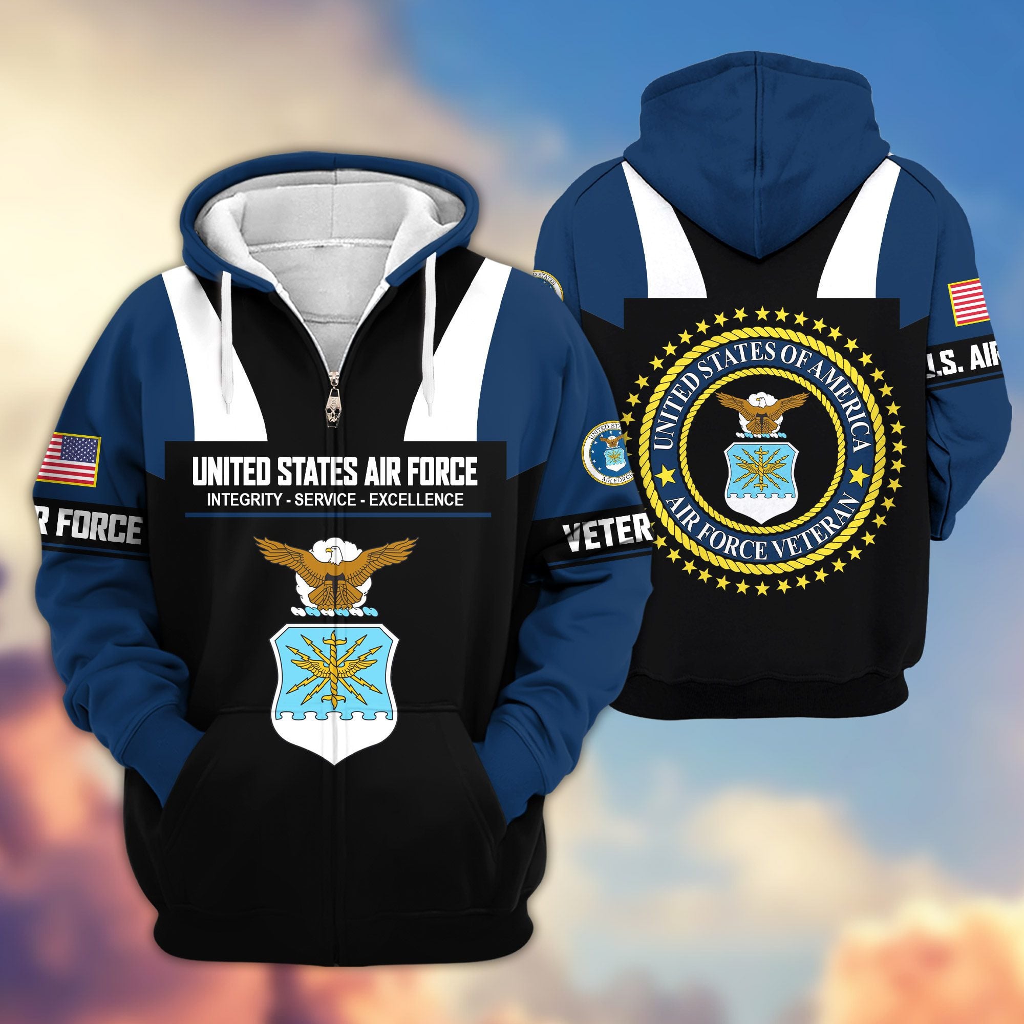 Premium US Veterans Zip Hoodie, Gifts For US Veterans, Gifts On Father's Day, Veterans Day.
